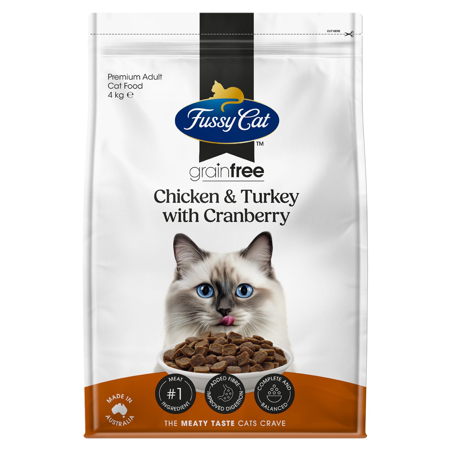 Fussy Cat Grain Free Dry Cat Food - Chicken Turkey with Cranberry - 4kg