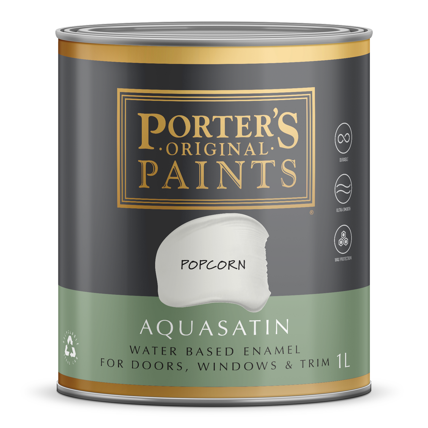 Porter's Aquasatin Washable Paint - 1L - Popcorn