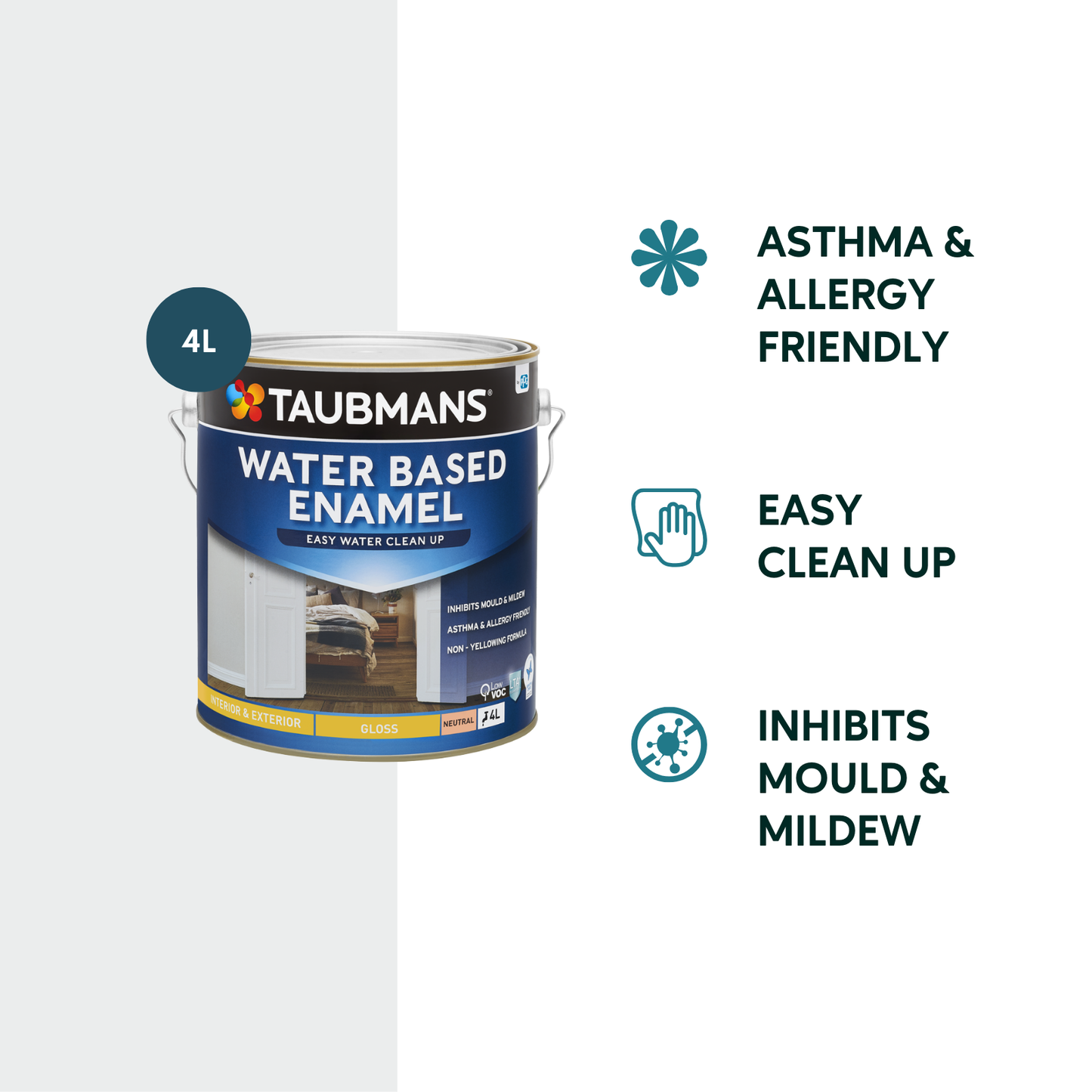 Taubmans Neutral Gloss Water Based Enamel Paint - 4L