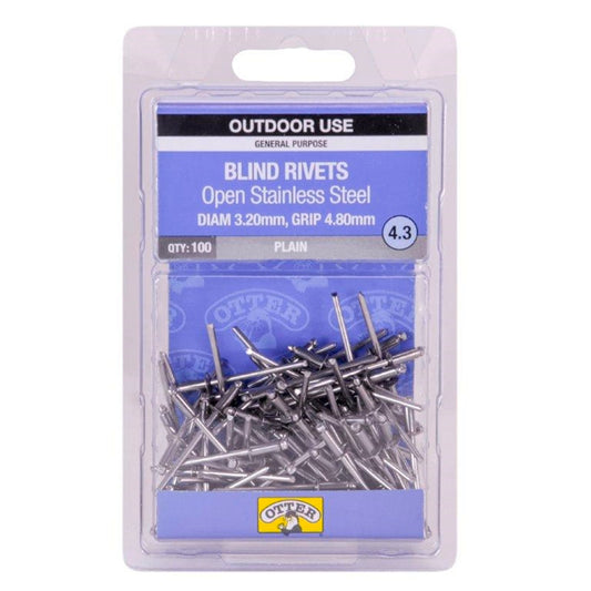 Otter Open Stainless Steel Blind Rivets - 8mm - 100 Pack