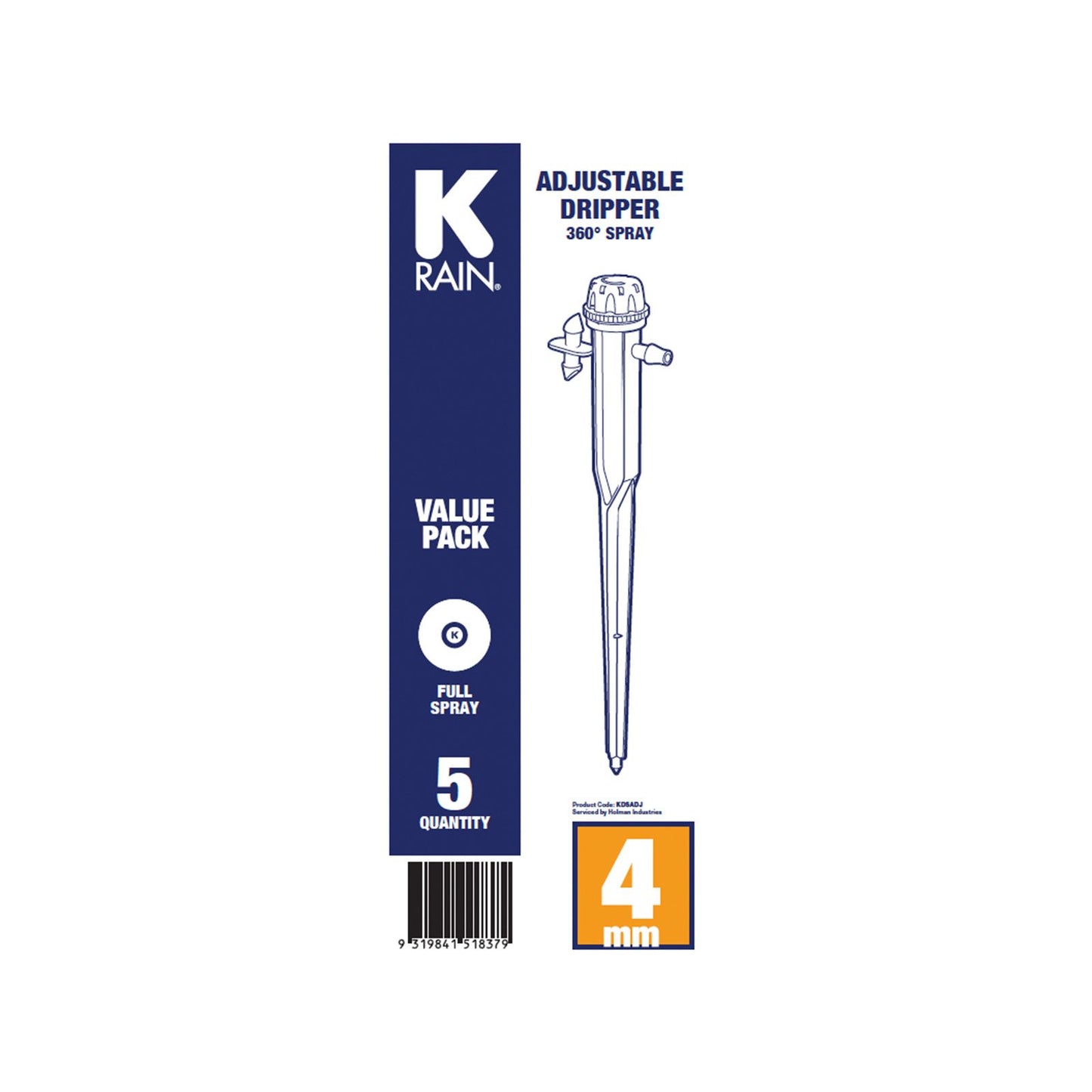 K Rain Adjustable Dripper Spray - 360° - 5 Pack - 110 x 15 x 280mm