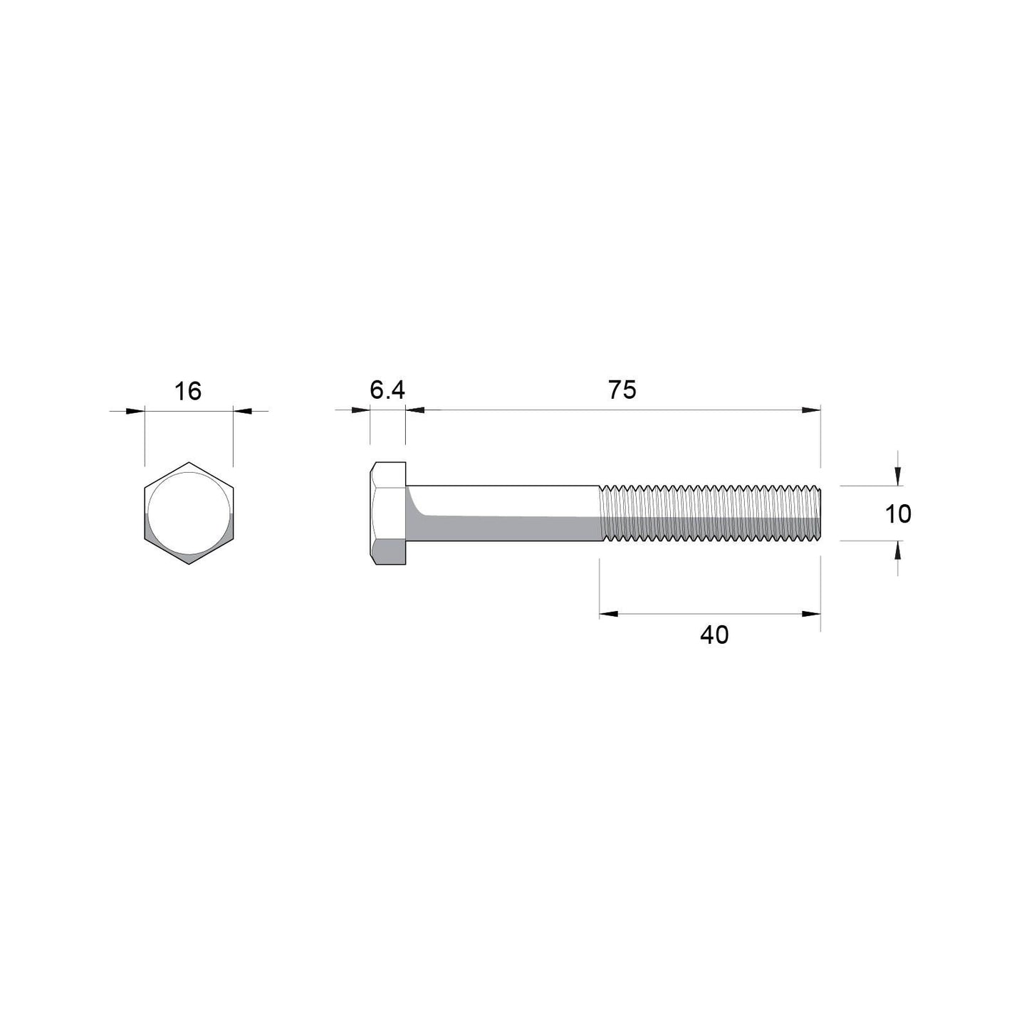 Zenith Hot Dip Galvanised Hex Head Bolts - M10 x 75mm - 25 Pack