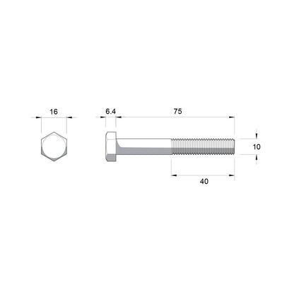 Zenith Hot Dip Galvanised Hex Head Bolts - M10 x 75mm - 25 Pack