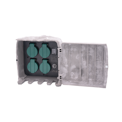 Click Power Garden Socket - 4 Outlet - 1.5m - Stone Grey