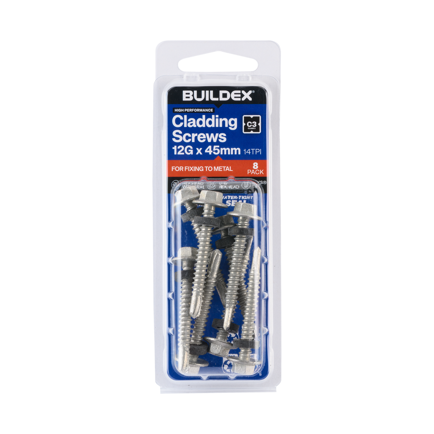 Buildex Roofing Teks Screws - 12g x 45mm - Class 3 - 8 Pack