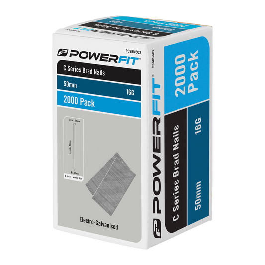 Powerfit C Series Brad Nails - 50mm - 2000 Pack