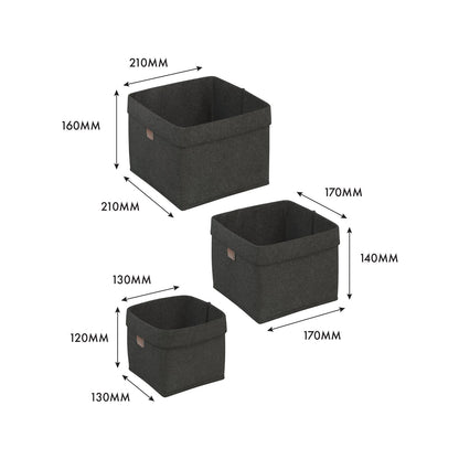 Flexi Storage Living Dark Grey Square Felt Baskets - Set of 3 - 210 x 160mm