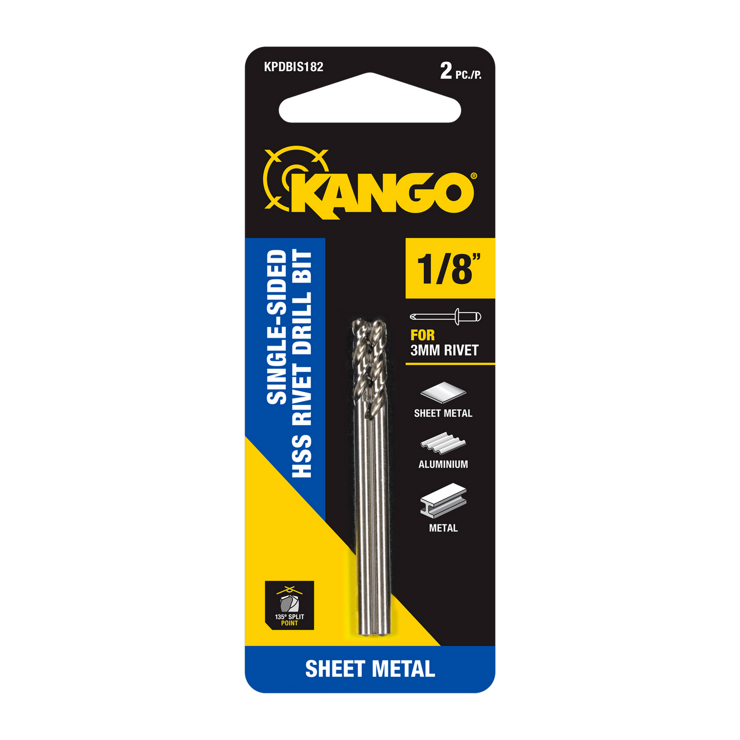 Kango HSS Single-Sided Rivet Drill Bit - 1/8" - 2 Pack