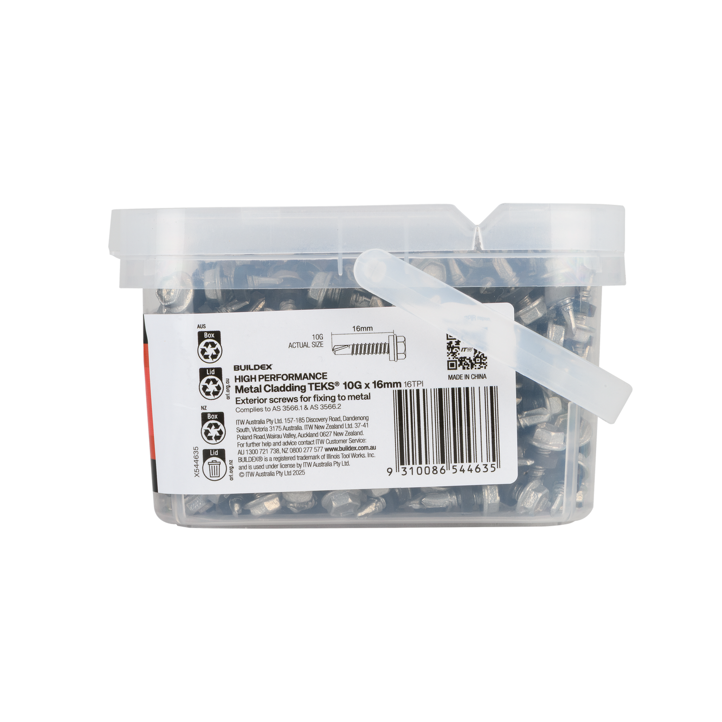 Buildex Teks Screws - 10g x 16mm - Class 4 - 500 Pack