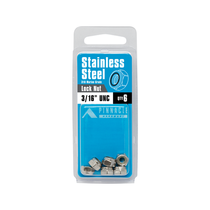 Pinnacle Stainless Steel Nylon Lock Nut - 3/16" - 6 Pack