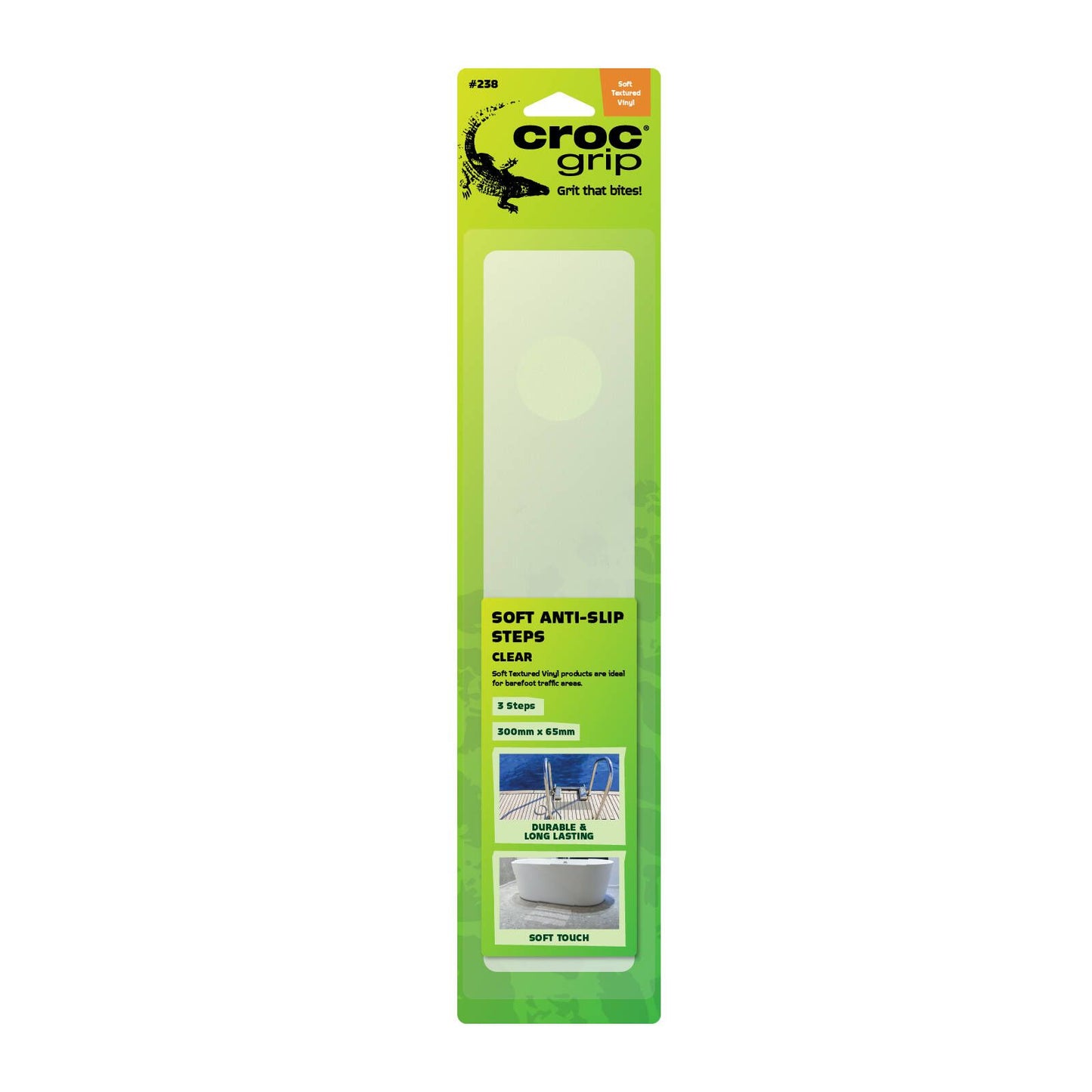 Croc Grip Clear Soft Textured Steps - 300mm x 65mm - 9 Pack