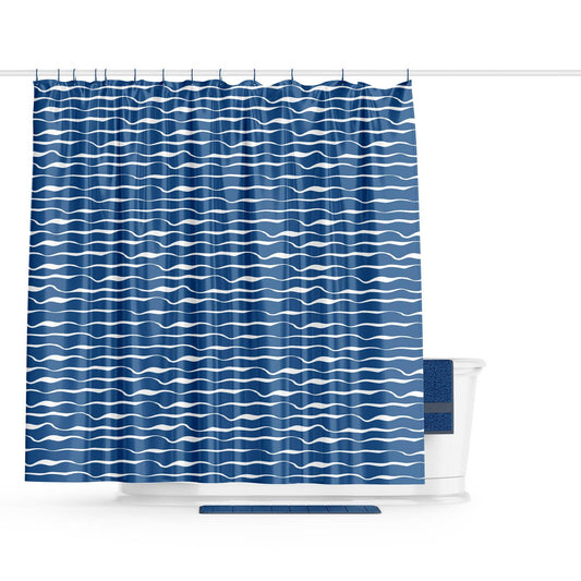 Barelli Shower Curtain Blue Textured Waves 180 x 180cm
