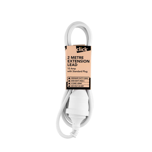 Click 2m Extension Lead - 10 Amp with Standard Plug, White