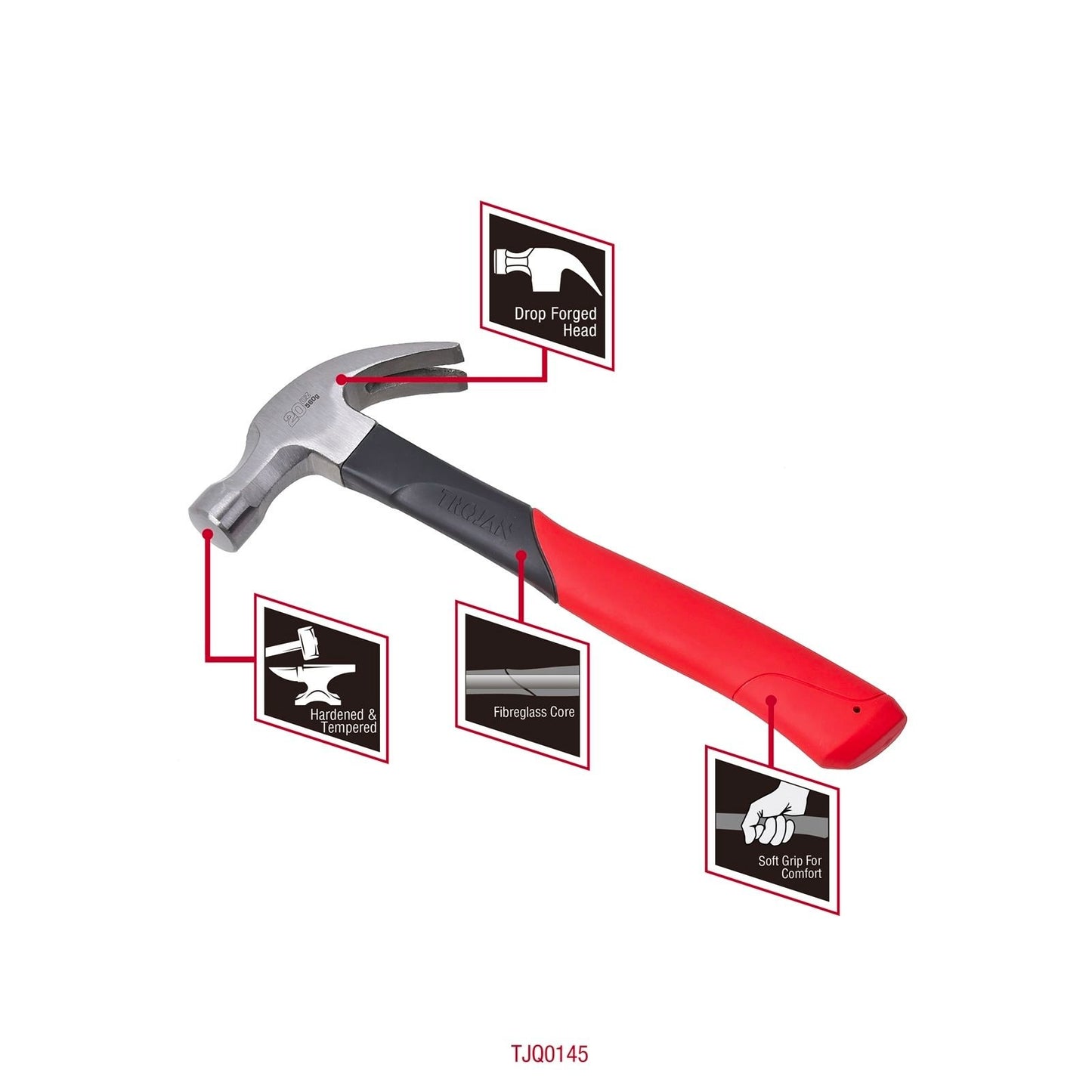 Trojan Fibreglass Claw Hammer - 20oz - 570g