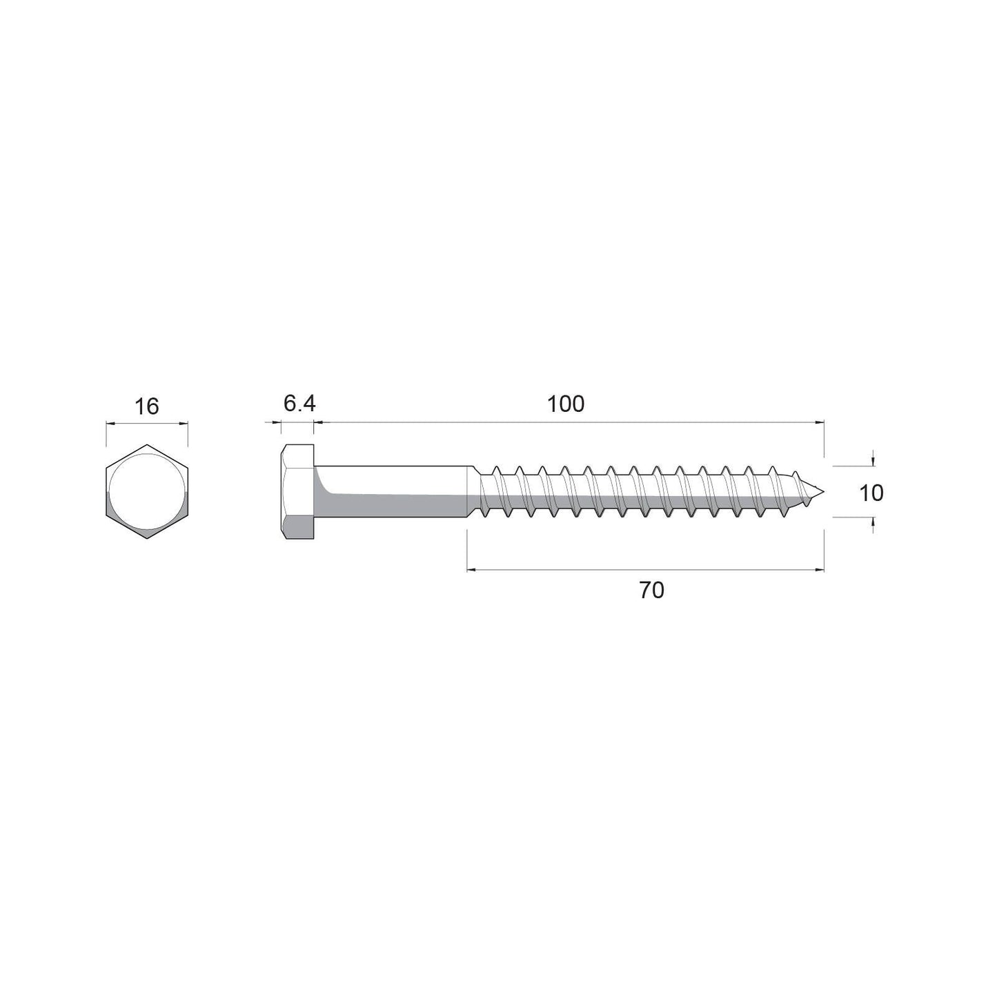 Zenith M10 x 100mm Hot Dipped Galvanised Black Hex Head Coach Screws