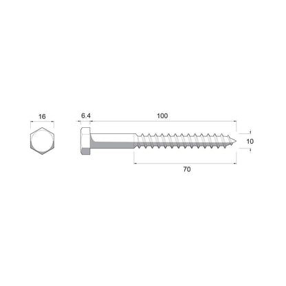 Zenith M10 x 100mm Hot Dipped Galvanised Black Hex Head Coach Screws