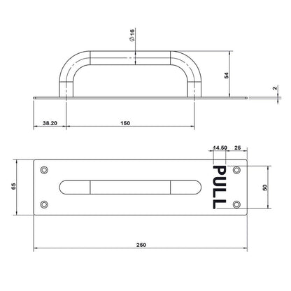 Lemaar D Pull Handle - 250 x 65 x 2mm Satin Stainless Steel - DDA Compliant