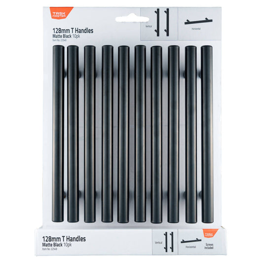 Taskmaster 128mm Matte Black T Handles - 10 Pack