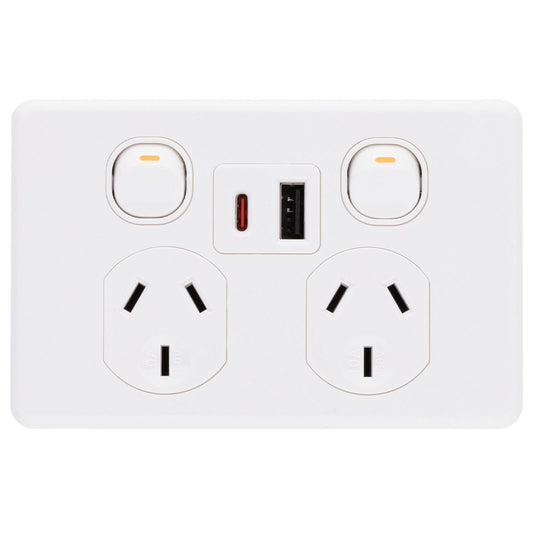 Deta x6 Double Power Point with USB A+C - White