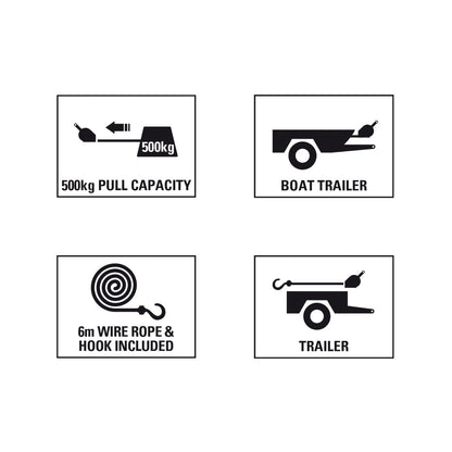 Gorilla 500kg Hand Winch - 6m Wire Rope - Galvanised Steel - Durable