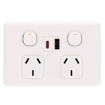 Deta S Line Double Power Point with USB A+C - 45 x 74 x 115mm