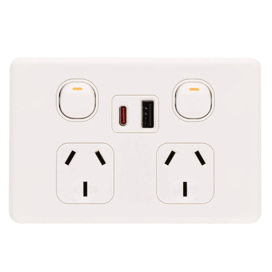 Deta S Line Double Power Point with USB A+C - 45 x 74 x 115mm
