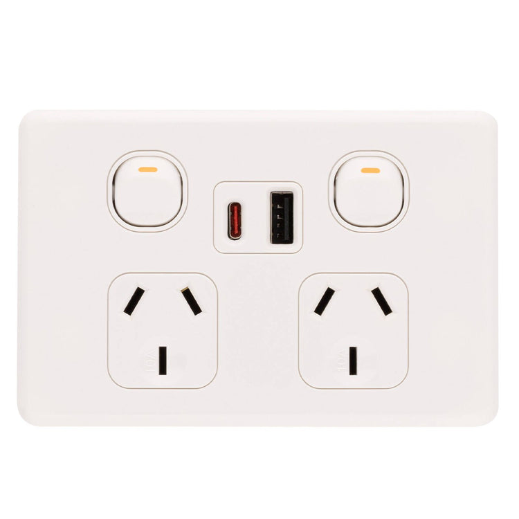 Deta S Line Double Power Point with USB A+C - 45 x 74 x 115mm