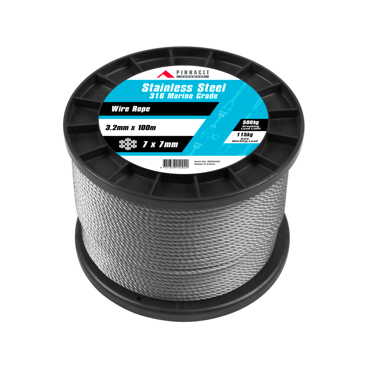 Pinnacle Marine Grade Stainless Steel Wire Rope - 3.2mm x 100m