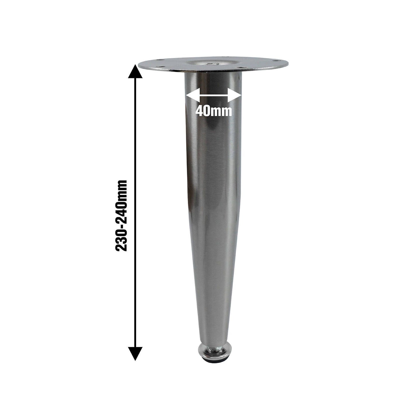 Adoored Tapered Metal Furniture Leg 230mm Brushed Nickel