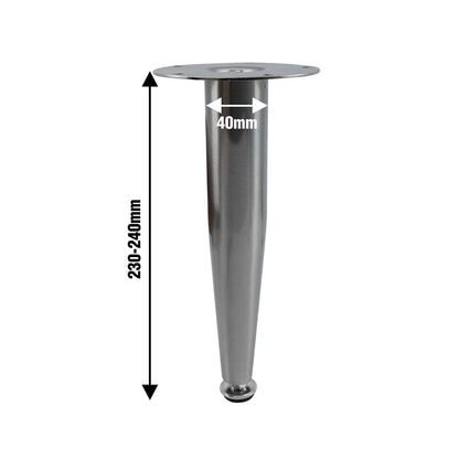 Adoored Tapered Metal Furniture Leg 230mm Brushed Nickel