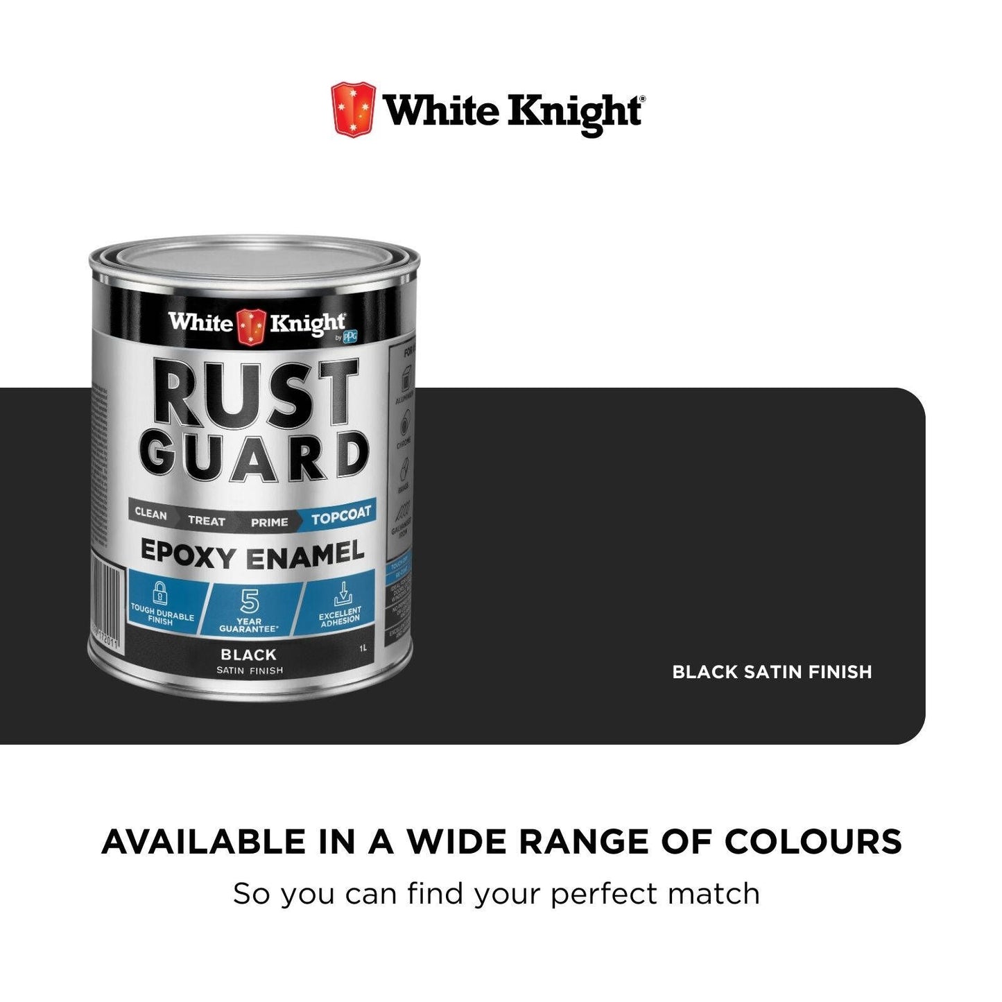 White Knight Rust Guard Black Satin Epoxy Enamel Paint - 1L