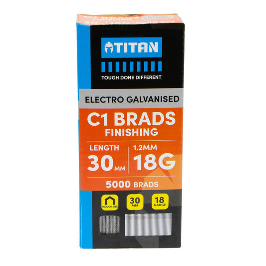 Titan Electro Galvanised Straight Collated Nail C1 Brads - 30 x 1.25mm - 5000 Pack