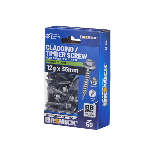 Bremick Hex Cladding Screw - 12g x 35mm - B8 - 50 Pack