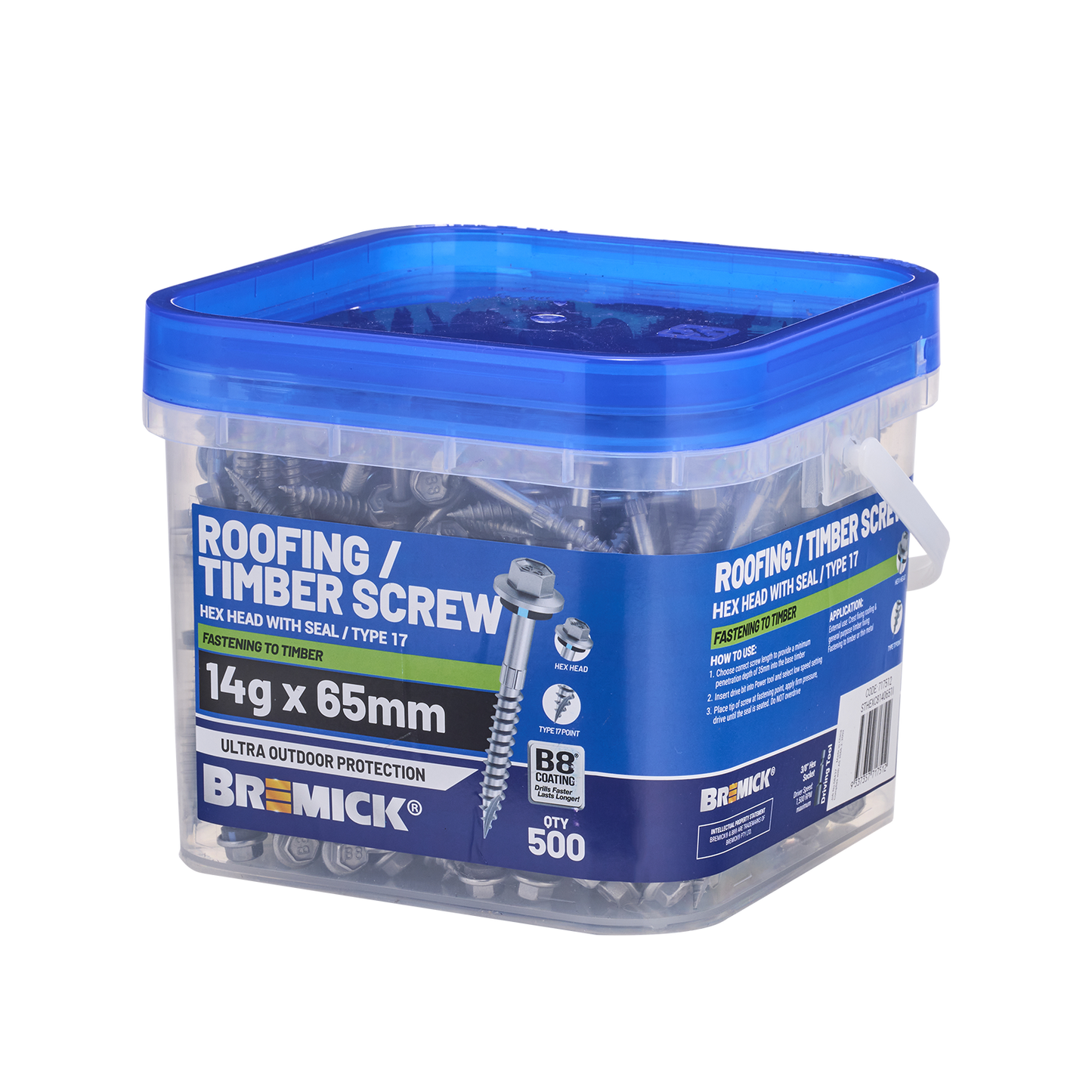 Bremick Hex Roofing Screw - 14g x 65mm - B8 - 500 Pack