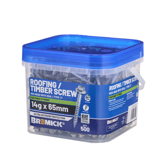 Bremick Hex Roofing Screw - 14g x 65mm - B8 - 500 Pack
