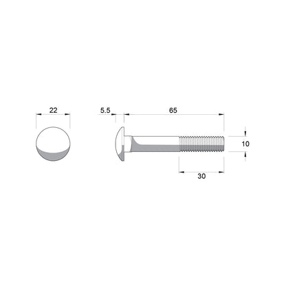 Zenith M10 x 65mm Zinc Plated Cup Head Bolts and Nuts - 25 Pack