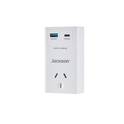 Jackson Outlet Adaptor - 1 - USB-C & USB-A - 20W - White