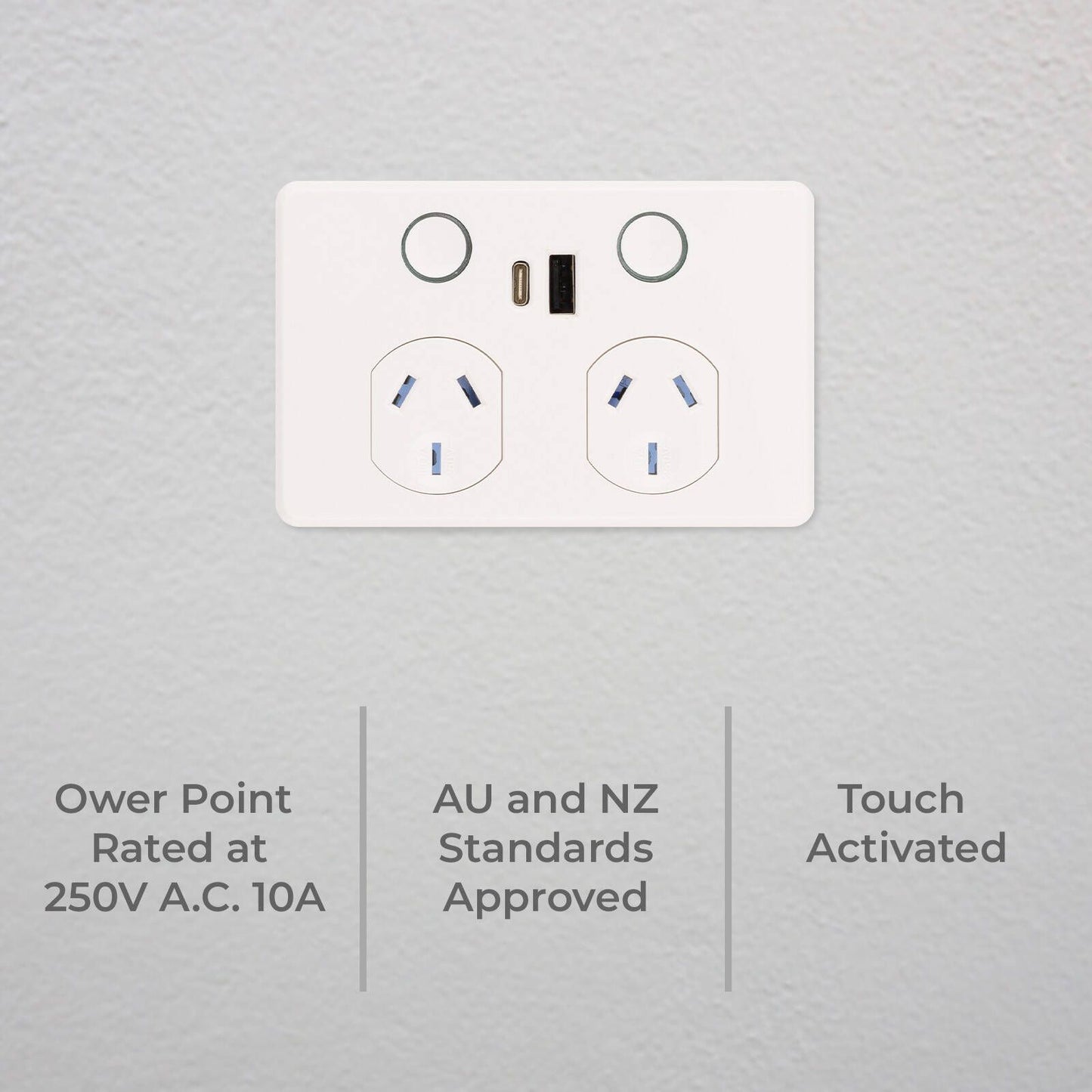 Deta Touch Double Power Point - 50 x 74 x 115mm - Gloss White