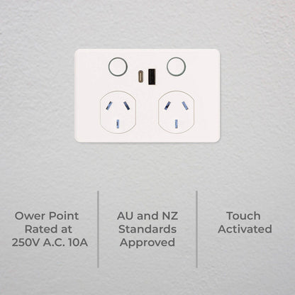 Deta Touch Double Power Point - 50 x 74 x 115mm - Gloss White