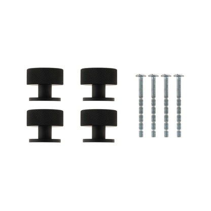 Taskmaster Knurled Cabinet Knob - 32mm - Matte Black - 4 Pack