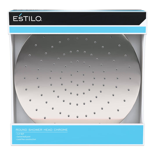 Estilo Round Shower Head Chrome - 1/2" BSP, Swivel Ball Joint, Lead Free Construction