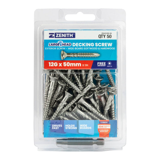 Zenith Large Head Decking Screw - T25 - 12g x 50mm - 50 Pack