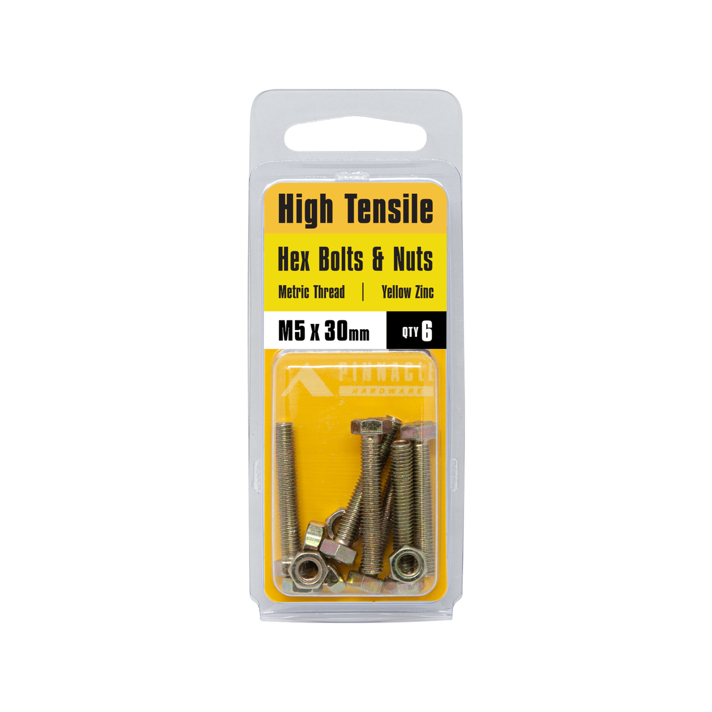 Pinnacle Hex Bolt and Nut - 5 x 30mm - Yellow - 8 Pack