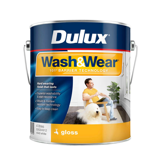 Dulux Interior Paint Wash Wear Gloss - 4L - Vivid White