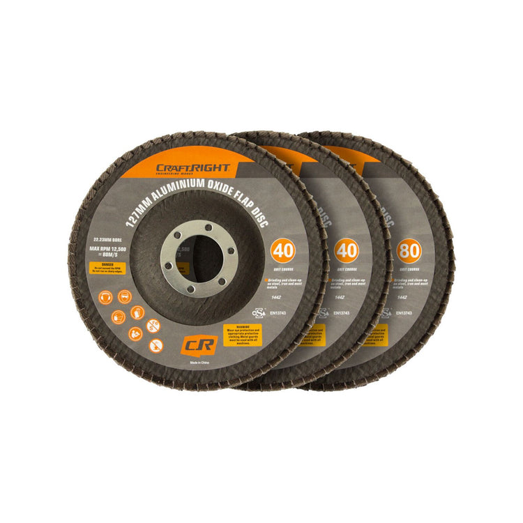 Craftright 127mm Aluminium Oxide Flap Discs 3 Pack