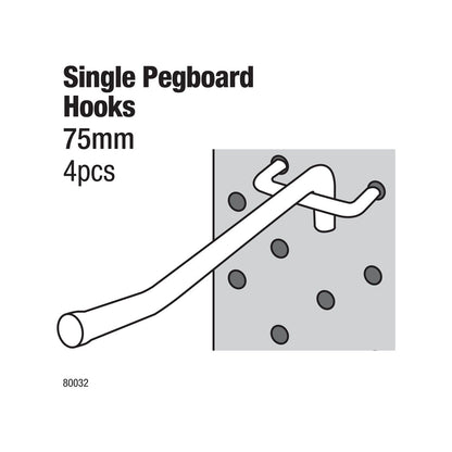 Everhang Pegboard Single Hooks 5 x 75mm 4 Pack - Silver