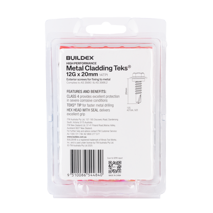 Buildex Cladding Fencing Teks Screws - 12g x 20mm - 50 Pack