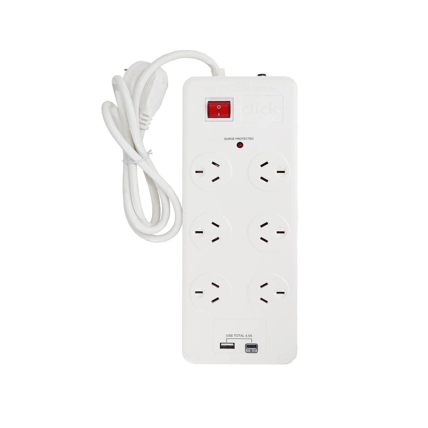Click Power Board with USB Charger - 6 Outlet - 1m