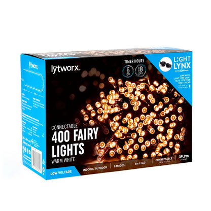 Lytworx 400 Warm White LED Fairy Lights - 39.9m - Plastic - Connectable