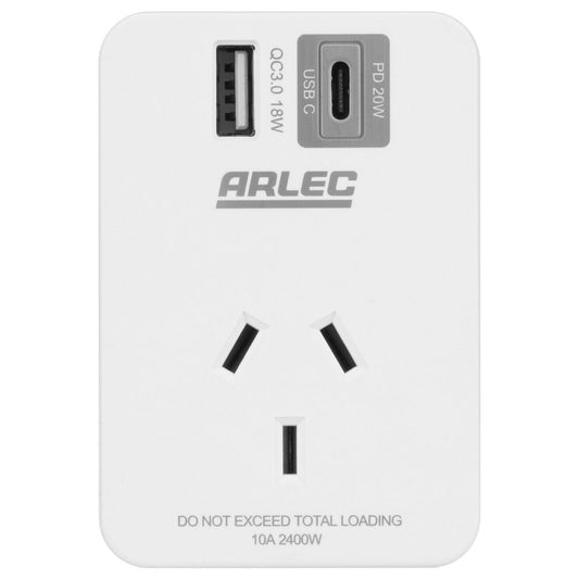 Arlec Power Adapter - 2 Port - PD20W - White